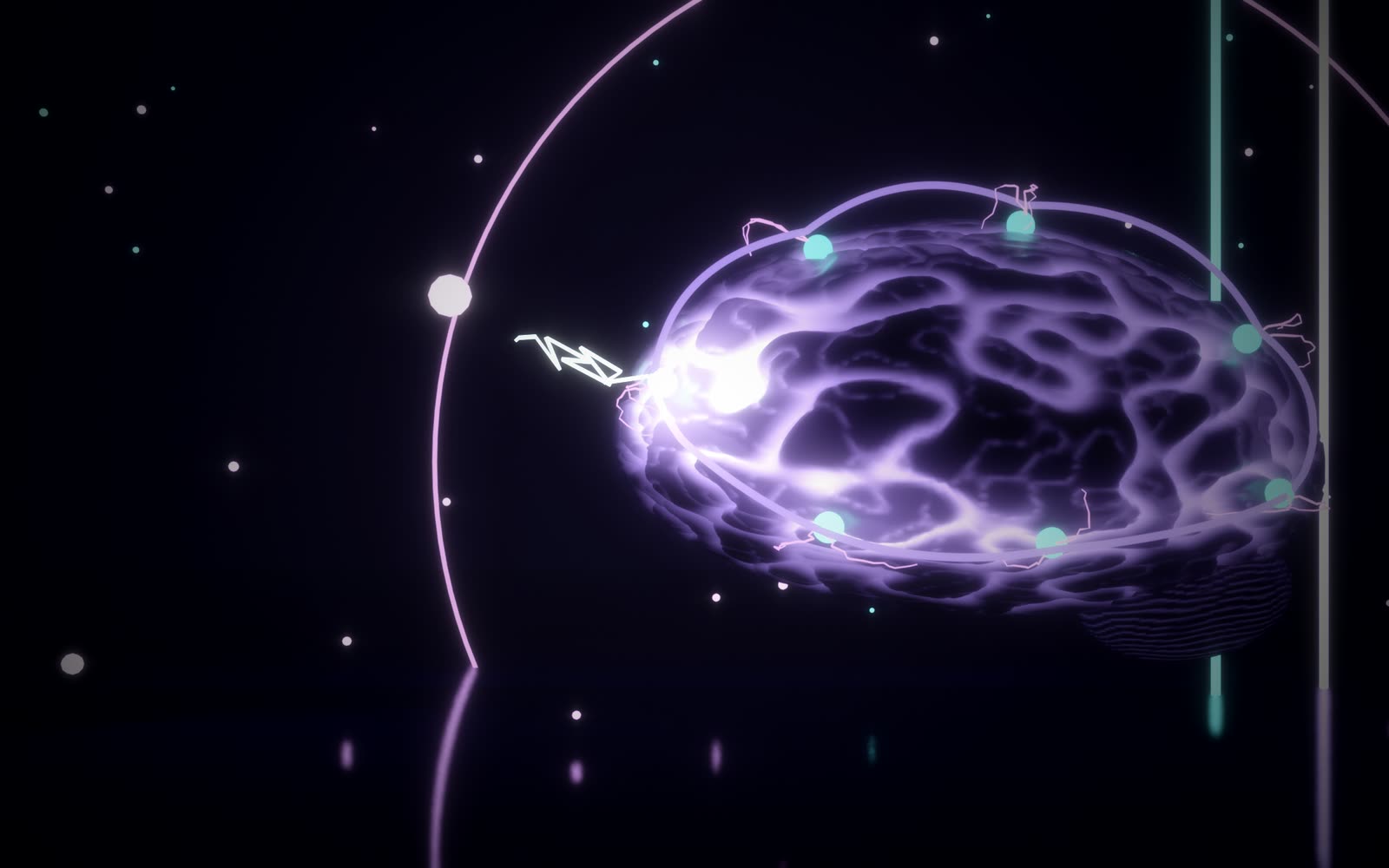 A softly glowing brain made of seven connected nodes, one for each Neuron360 module, with a pulse of light passing through them in order.